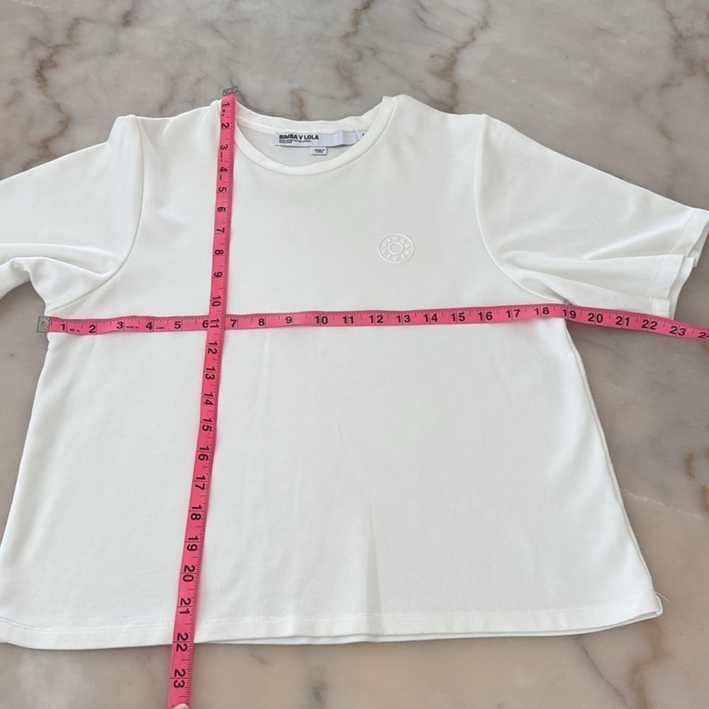 BIMBA Y LOLA Ivory Cream Short Sleeve T-Shirt Silicone Logo - Picture 6 of 10